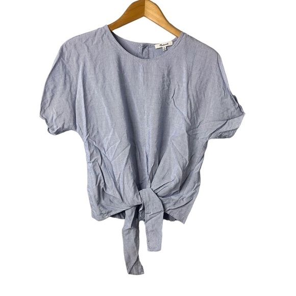 Madewell Tie Front Top Stripe Size Medium Blue Button Back Style G7350 - Picture 2 of 8